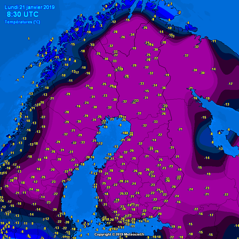 Temperaturen Finland 21 januari