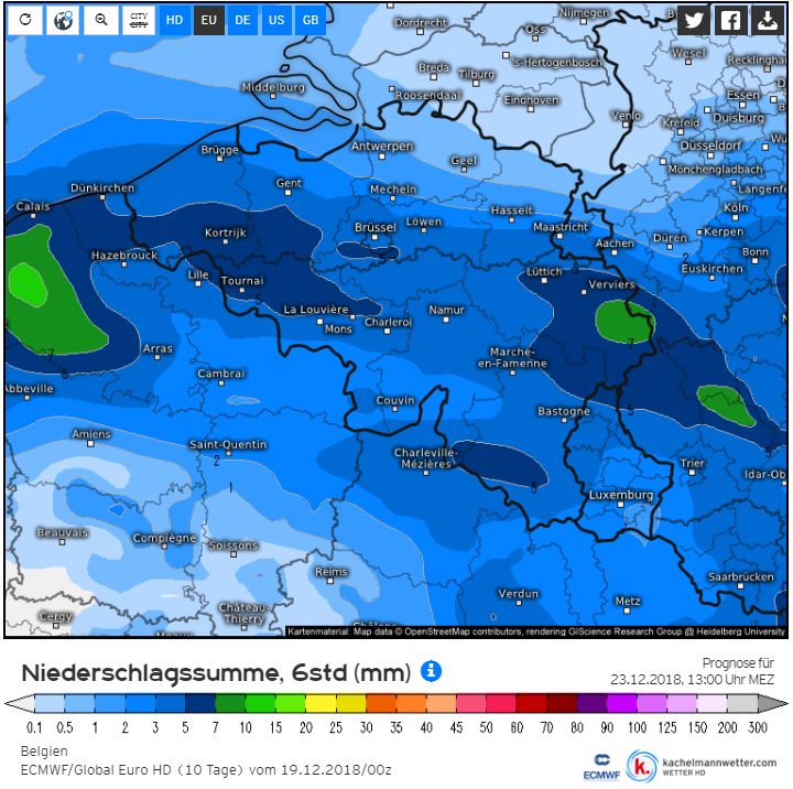 ECMWF neerslag zondag 2312 13u