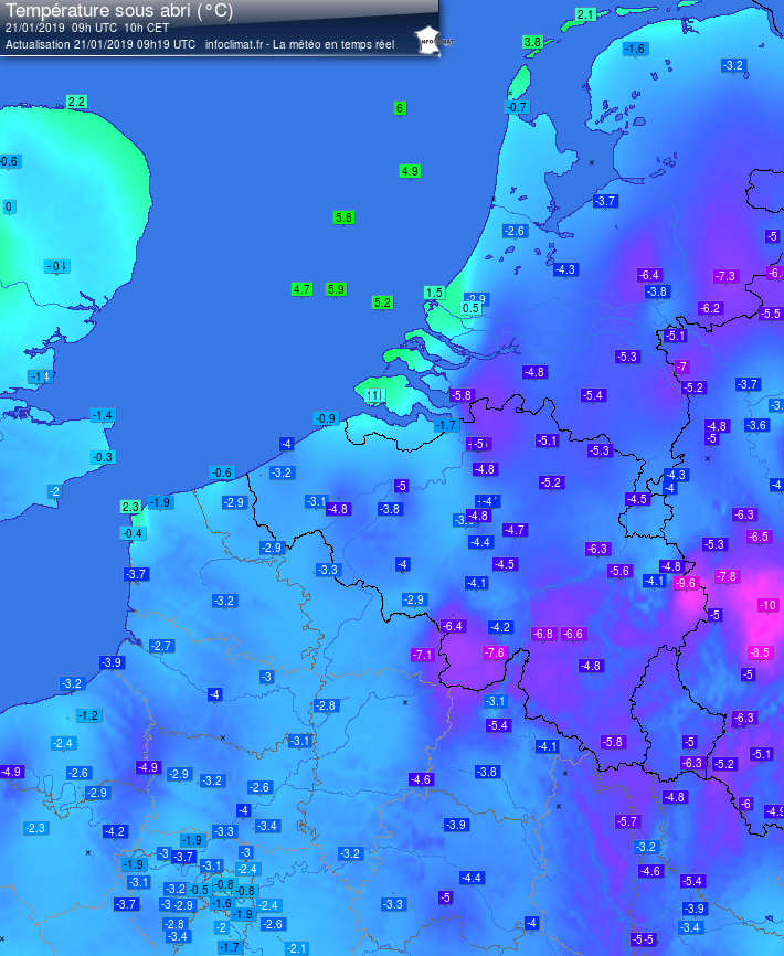 Temperaturen 10 uur 21 januari