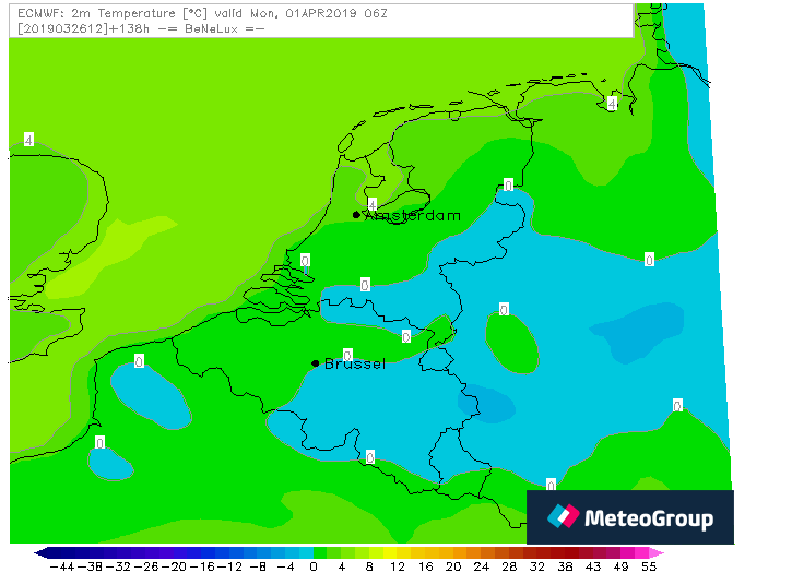 Temperaturen maandag 1 april ecmwf 