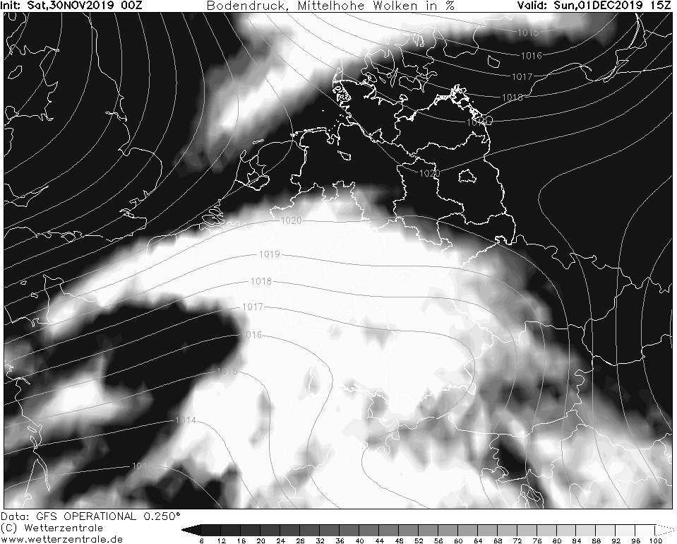 Bewolking volgens GFS om 17 uur: