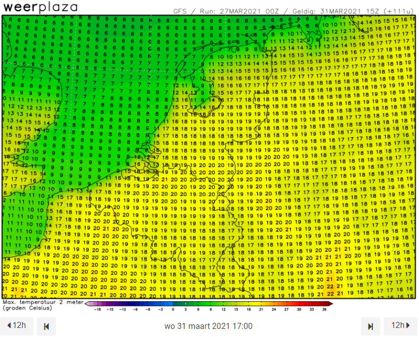 Woensdag 31-3 gfs t2m